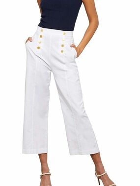 NWT BCBGMAXAZRIA White Sailor Button Cropped Wide Leg Pants Large 34 x 25